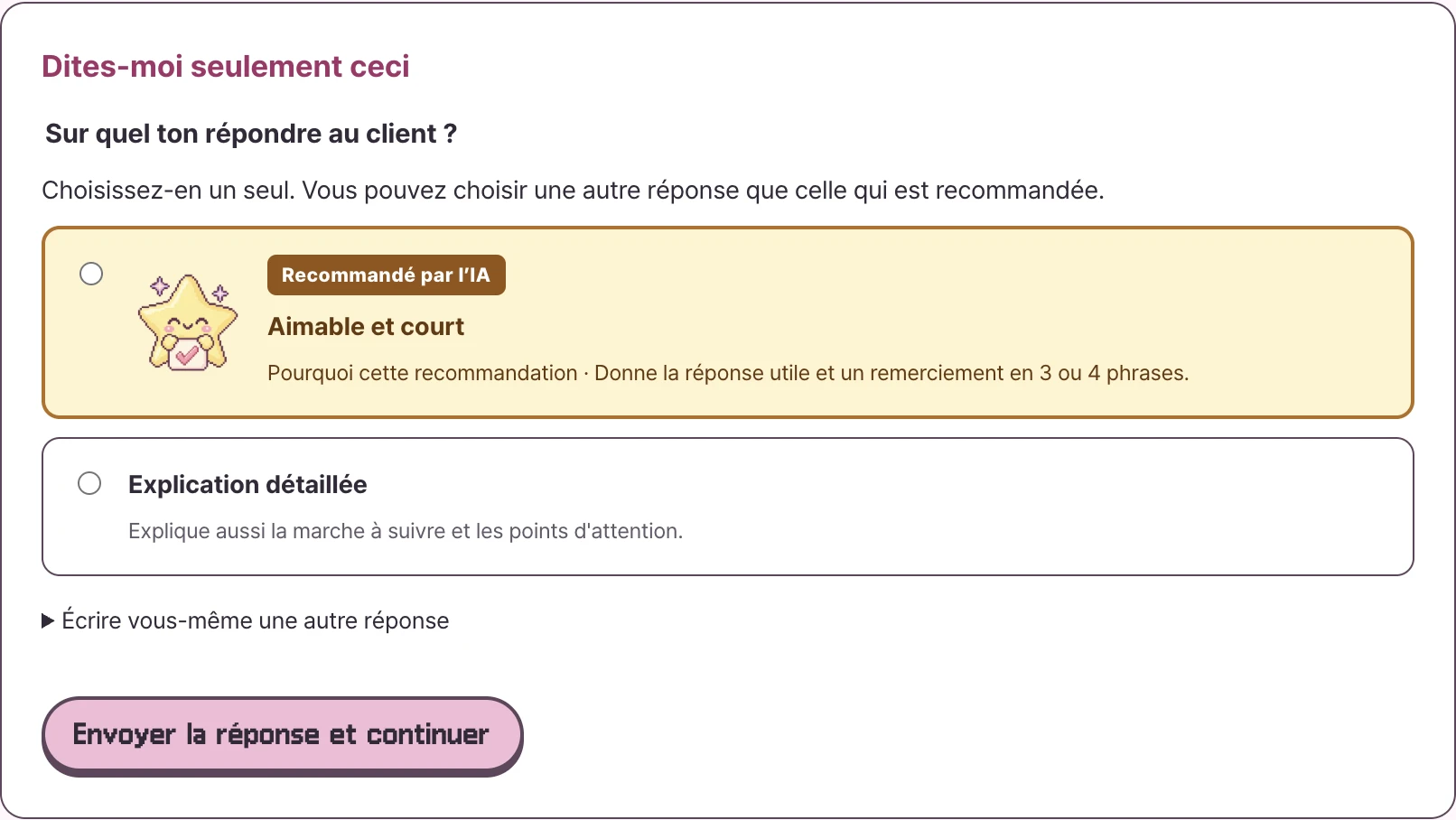 Carte de décision de la vraie app Mac 0.4.0. Le titre et les boutons de la carte s’affichent dans la langue choisie.