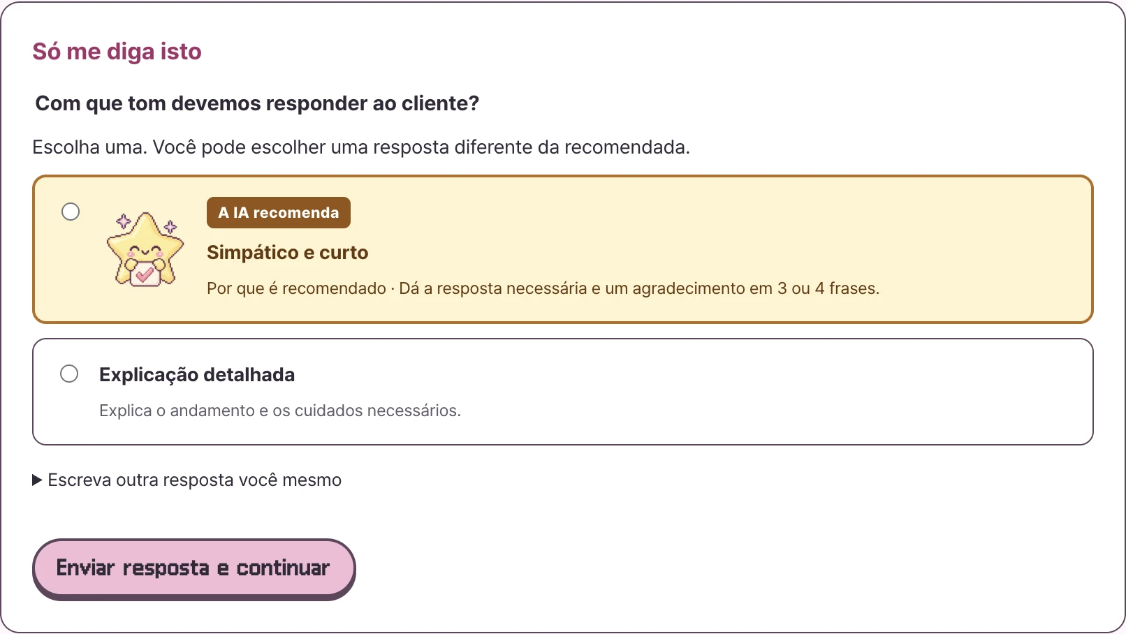 O cartão de decisão no app real do Mac 0.4.0. O título e os botões do cartão aparecem no idioma que você escolheu.